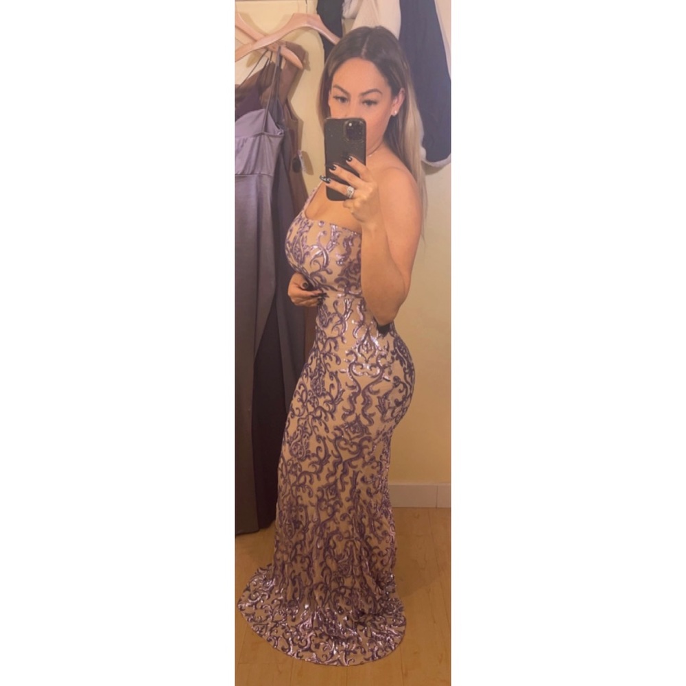 Long one shoulder sequence formal dress